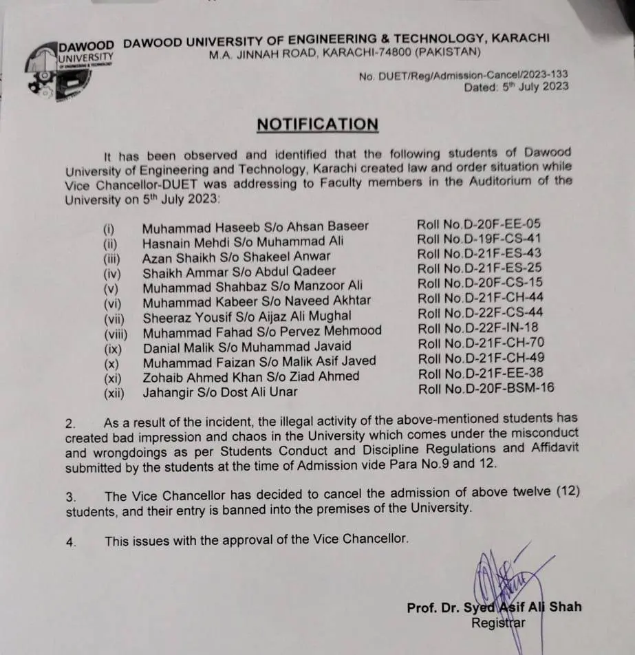 DUET action against misconduct